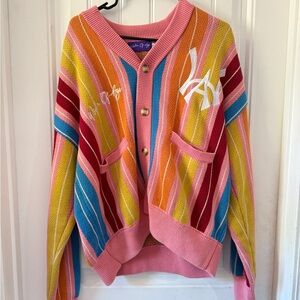 Colorful Striped Cardigan with Embroidery